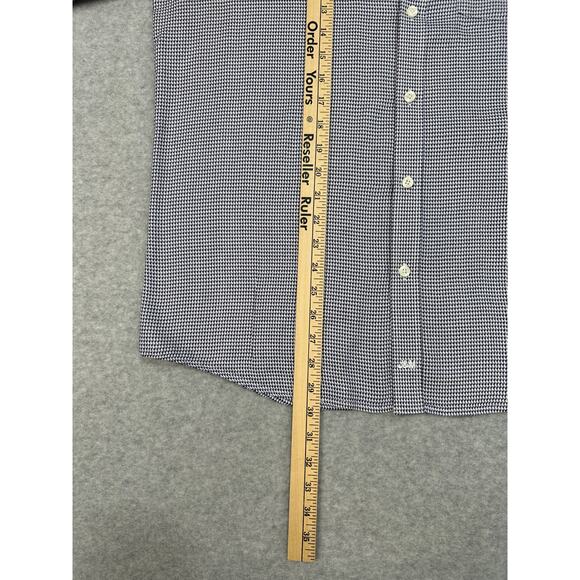 Johnston & Murphy Dress Shirt Sz L Blue Brown White Textured Button Up Flip Cuff - Picture 12 of 13